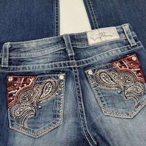Miss Me Chloe Boot Jeans Womens 29 X 32" Rhinestones Embroidered Western Bling